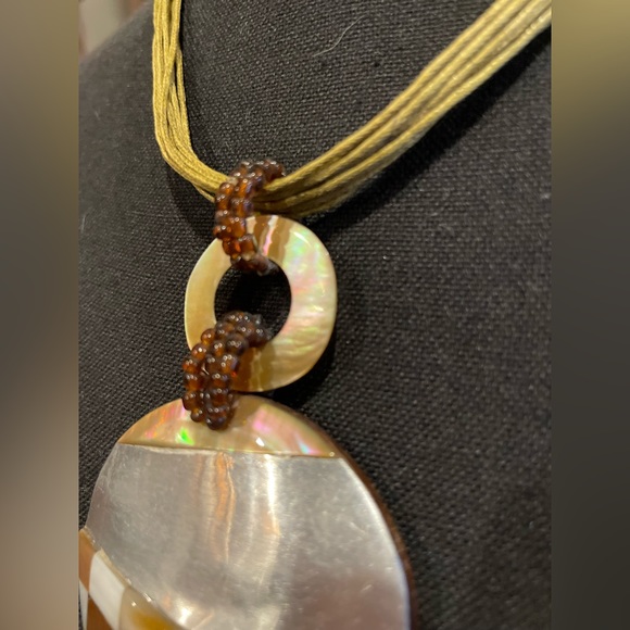 Statement Geometric Shell Pendant on Rope Necklace - Picture 4 of 7